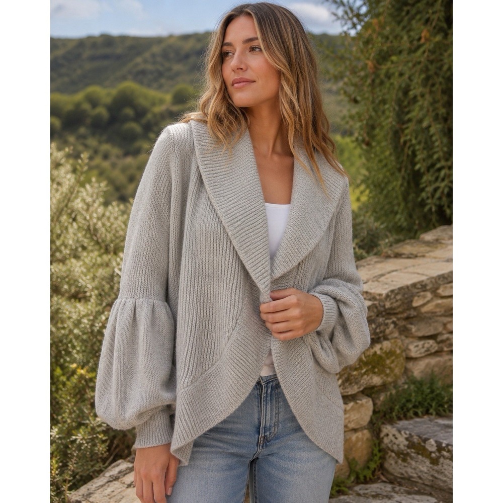 Ibisco by Vanessa Witke 90s Cozy Shawl Collar Gray Wool Blend Cardigan Sz L